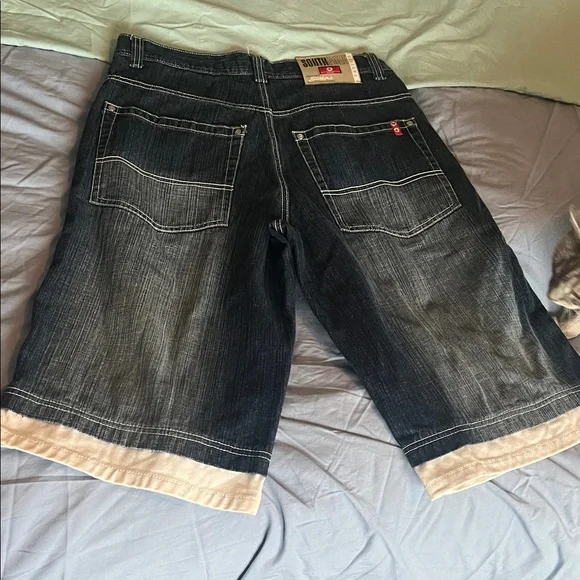 South Pole Men's Vintage Y2K Style Blue Wash Denim Shorts with White Hem - sz 32 - Picture 3 of 8